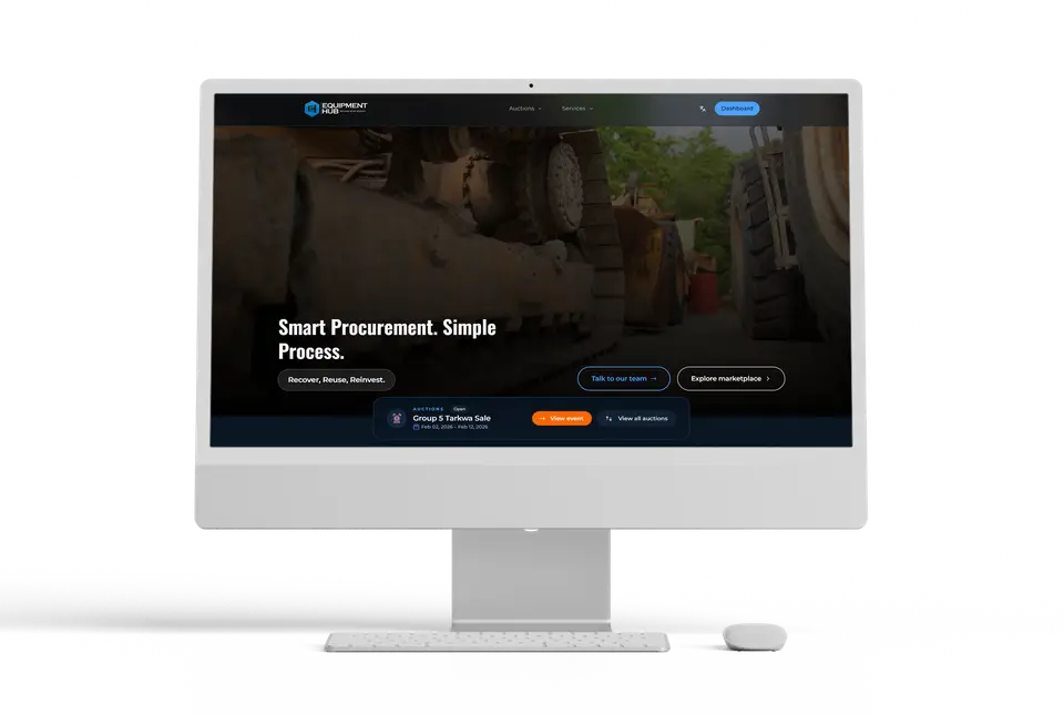 Equipment Hub homepage, Smart Procurement, Simple Process.