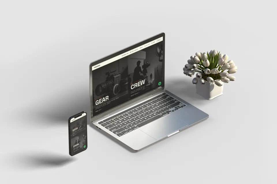 Laptop and phone mockup showing the live Thirdspace homepage with Gear and Crew panels.